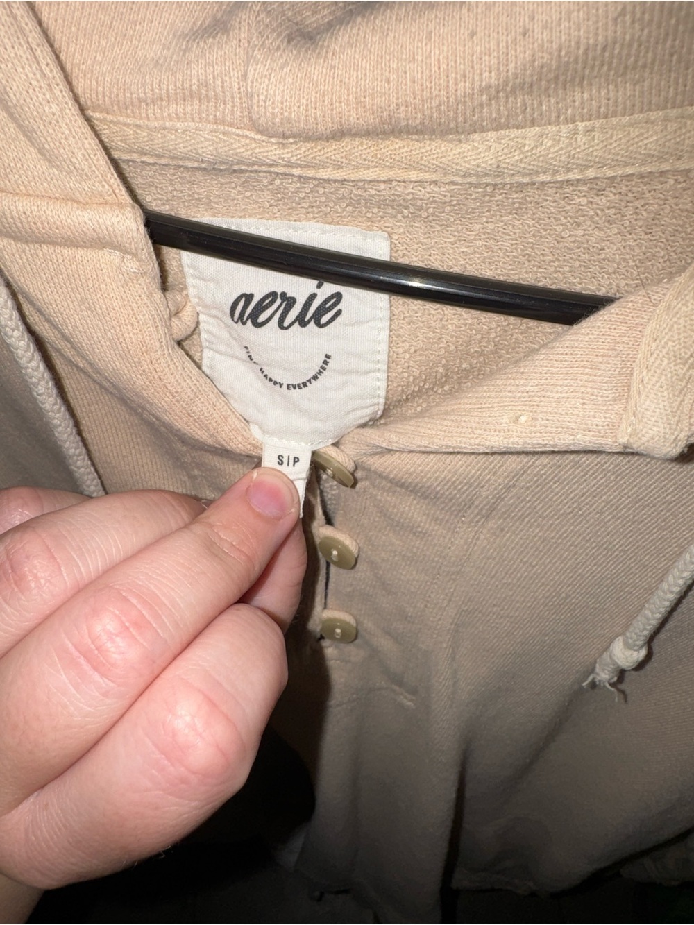Aerie Neutral Tan Henley Pullover Hoodie